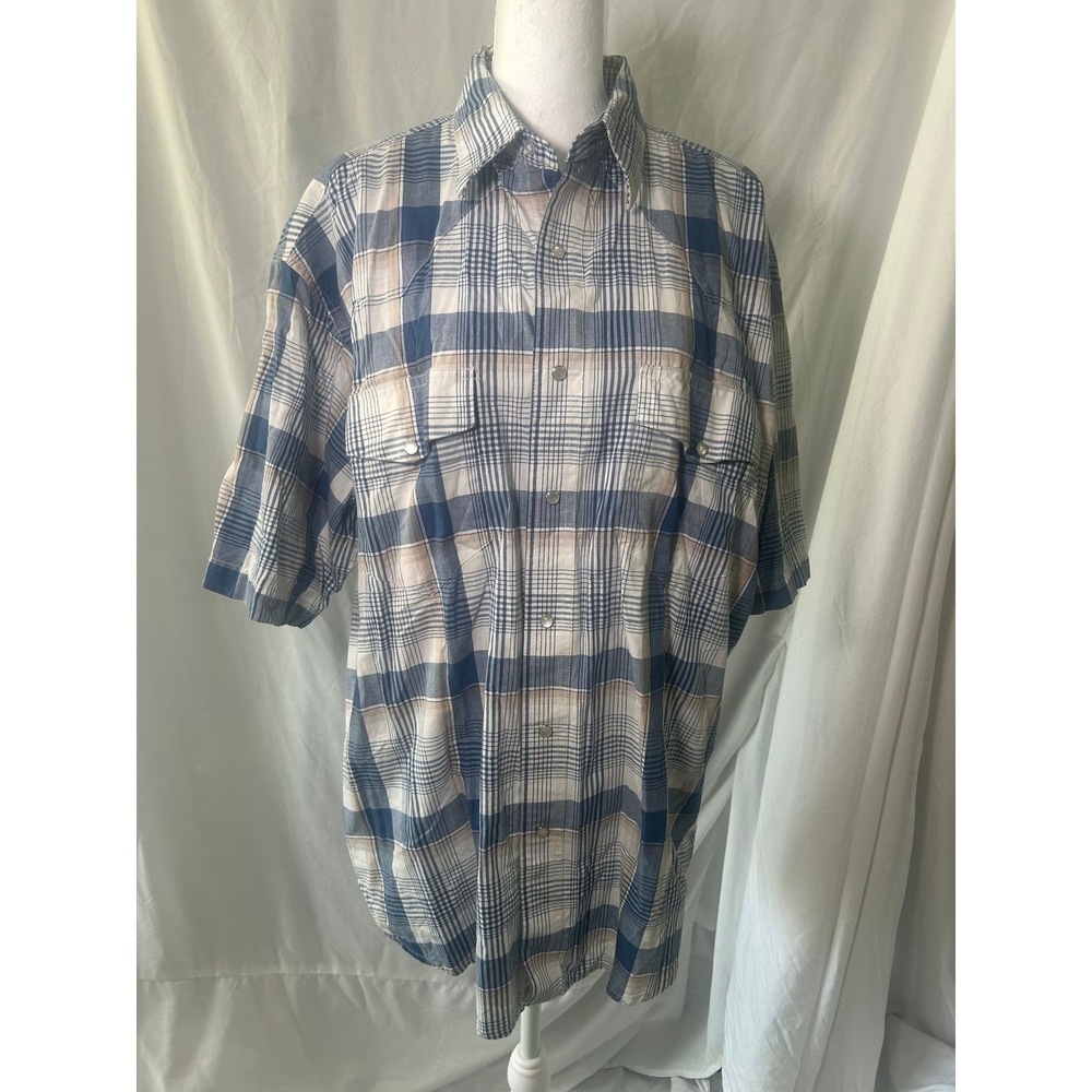 Wrangler Western Shirt Mens Large Blue Plaid Short Sleeve Pearl Snap MS5024M